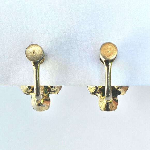 Amber Rhinestone Pin, Gold-toned Brooch with Coordinating Screw back Earrings - Picture 6 of 12